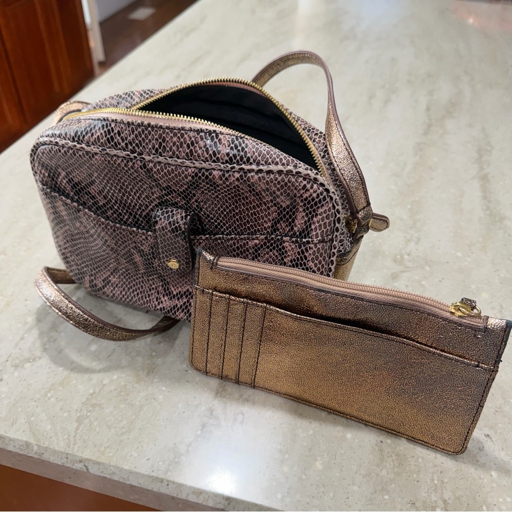 G.I.L.I. Snakeskin Crossbody Bag with Metallic Bronze Wallet